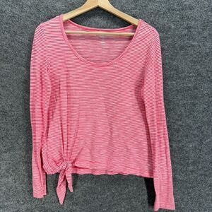 Gap T-Shirt Women XS Pink Striped Long Sleeve Easy Tee Round Neck Cotton Casual